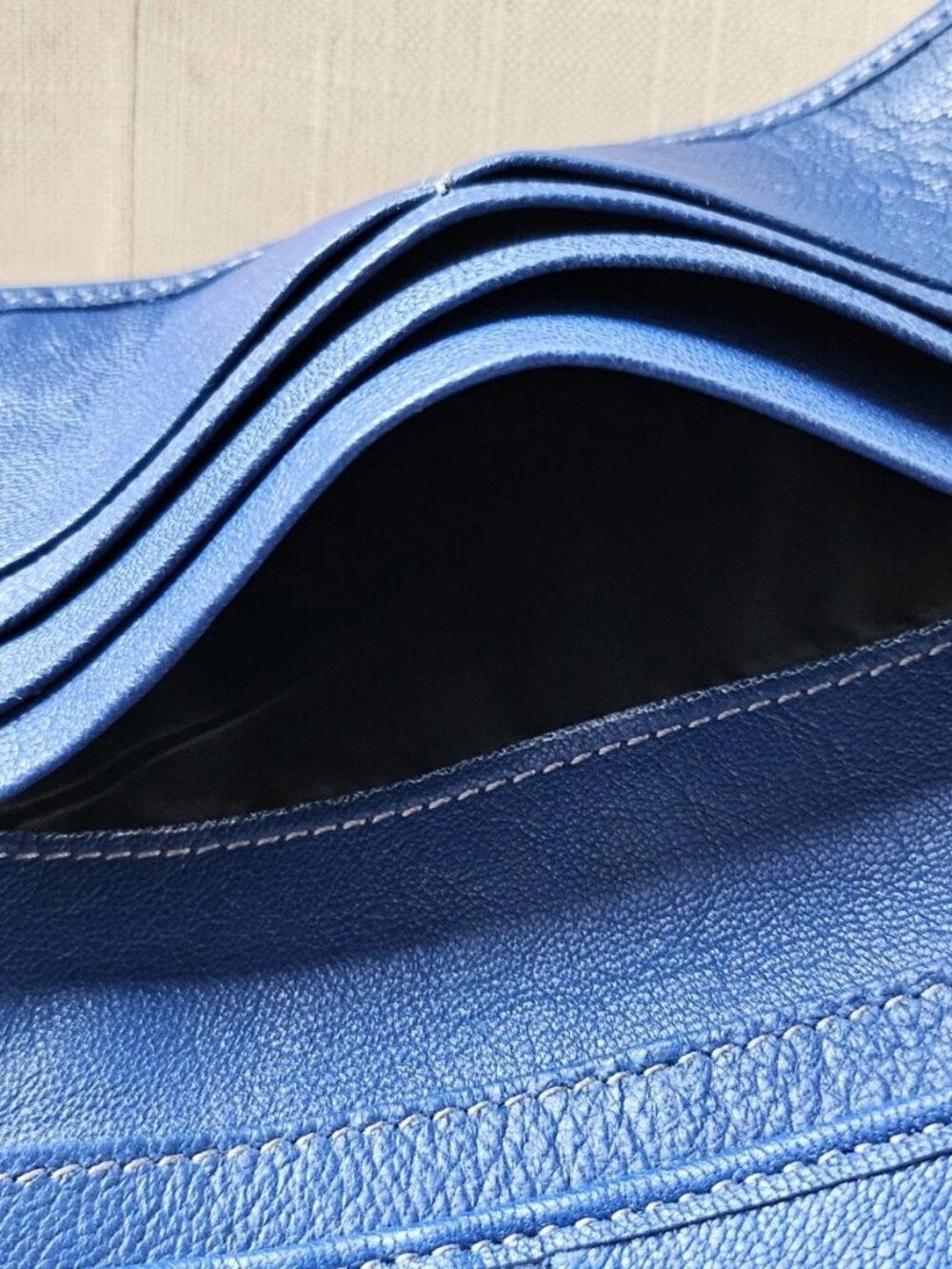 Long Wallet Cardholder Blue Genuine Leather Billfold Clutch Purse Handma - Picture 12 of 12